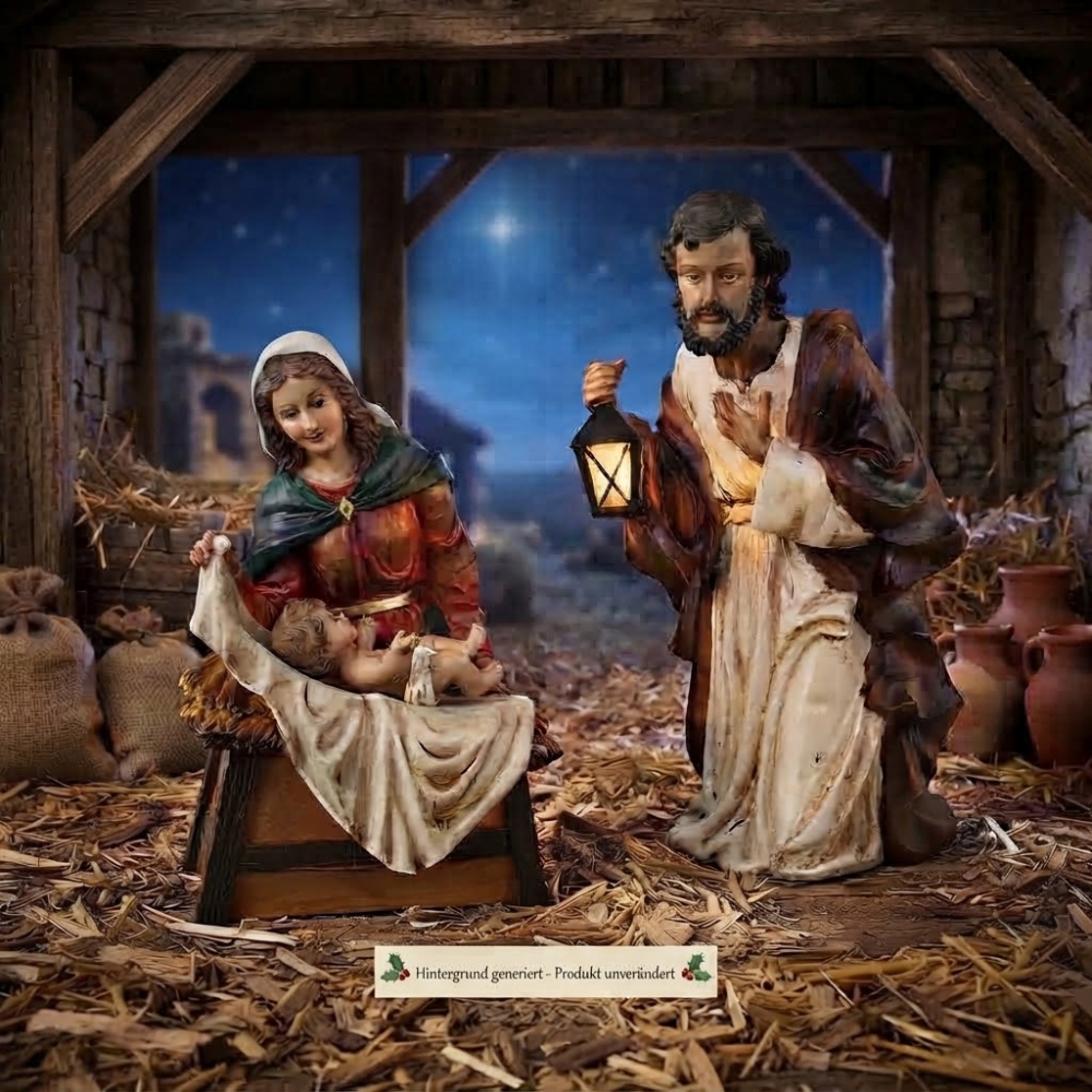 Krippenfiguren Heilige Familie  K101-4 – Maria, Josef & Jesuskind – herausnehmbares Jesuskind